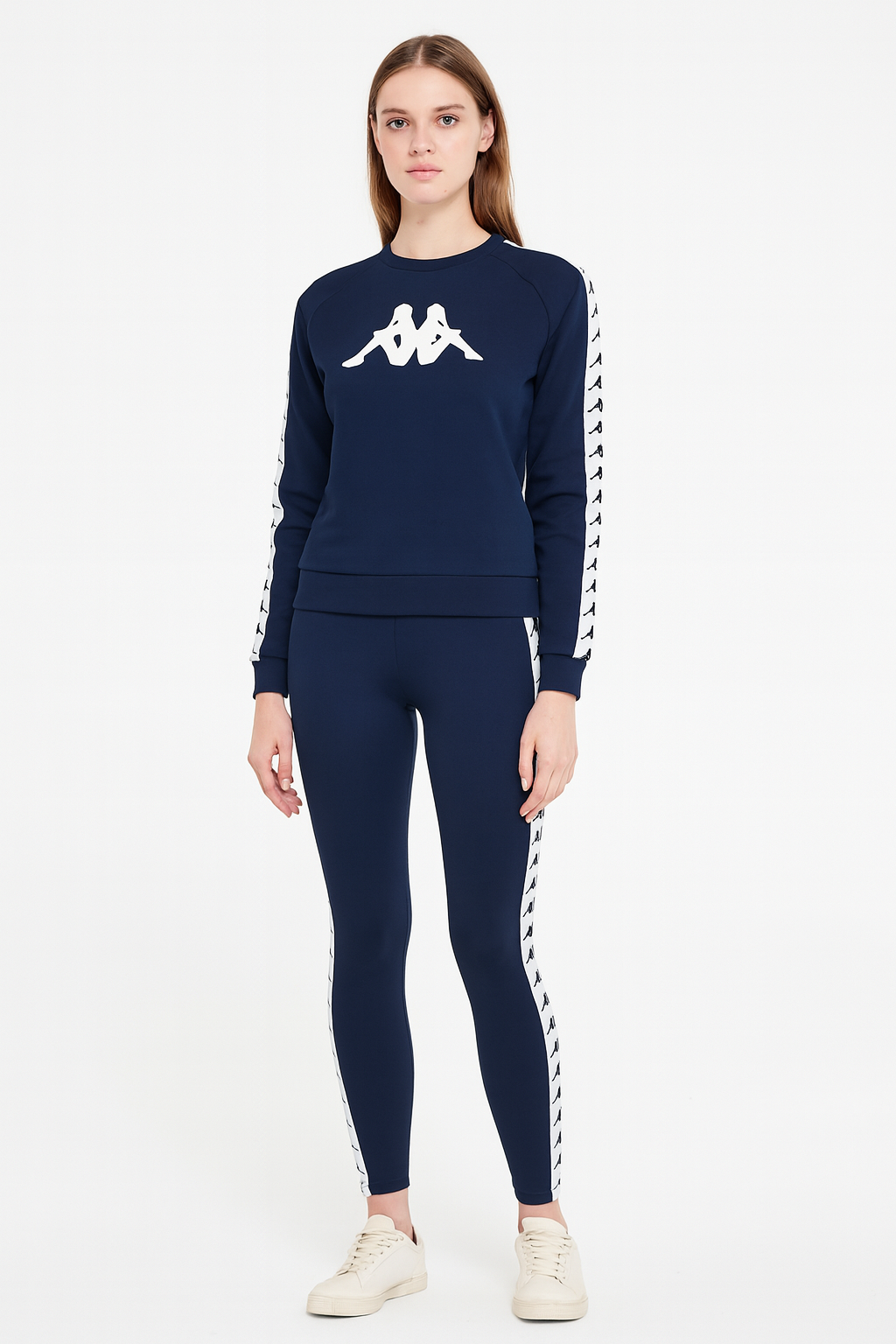 Kappa tracksuit in navy blue with white side stripes