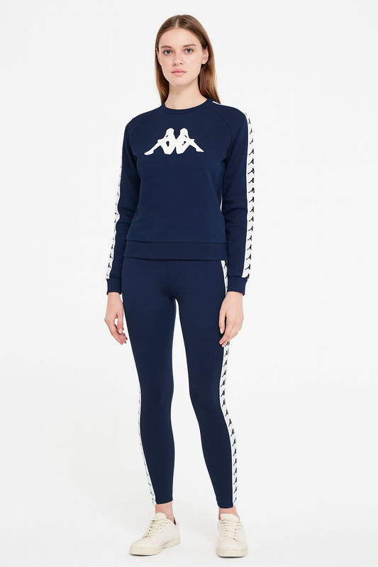 Kappa tracksuit in navy blue with white side stripes
